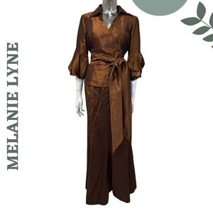 Melanie Lyne Bronze Wrap Top Size 2 Elegant Evening Blouse Matching Skirt Avail